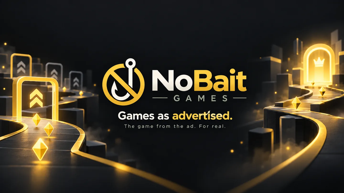 NoBait Games studio illustration of a glowing gate runner path